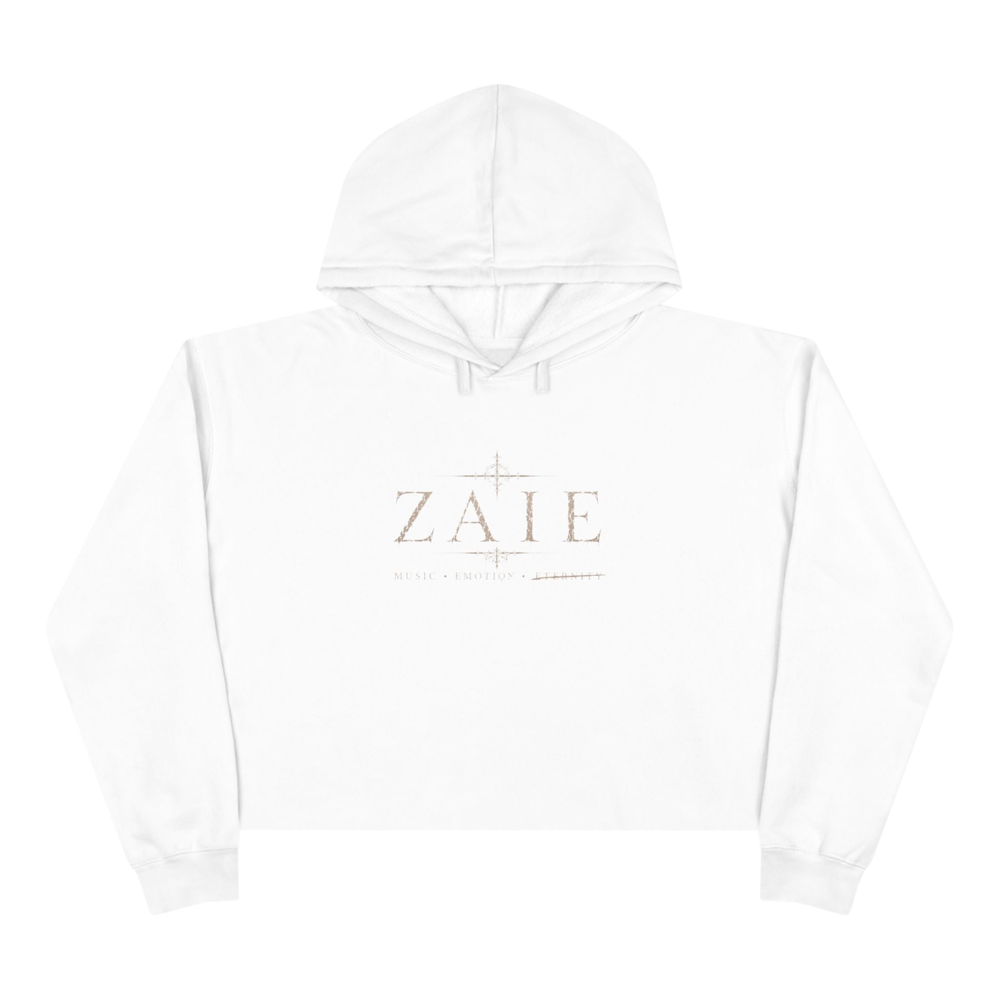 Crop Hoodie — ZAIÉ Minimal Logo Cropped Hoodie (Front Logo, Back Artwork)