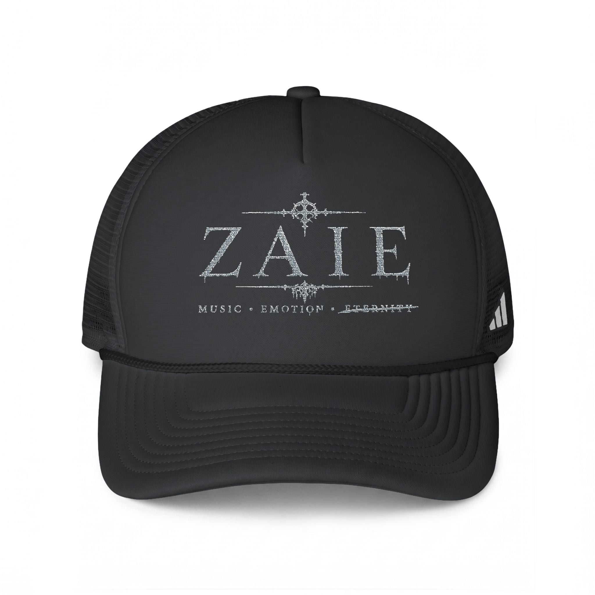 Zate Trucker Cap — White Mesh Baseball Hat with Distressed Logo