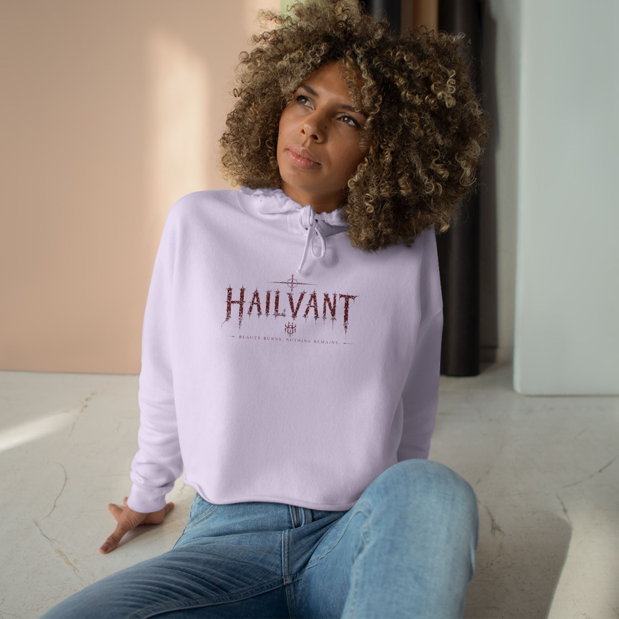 Hailvant Cropped Hoodie – Gothic Logo & Dark Art Back Print