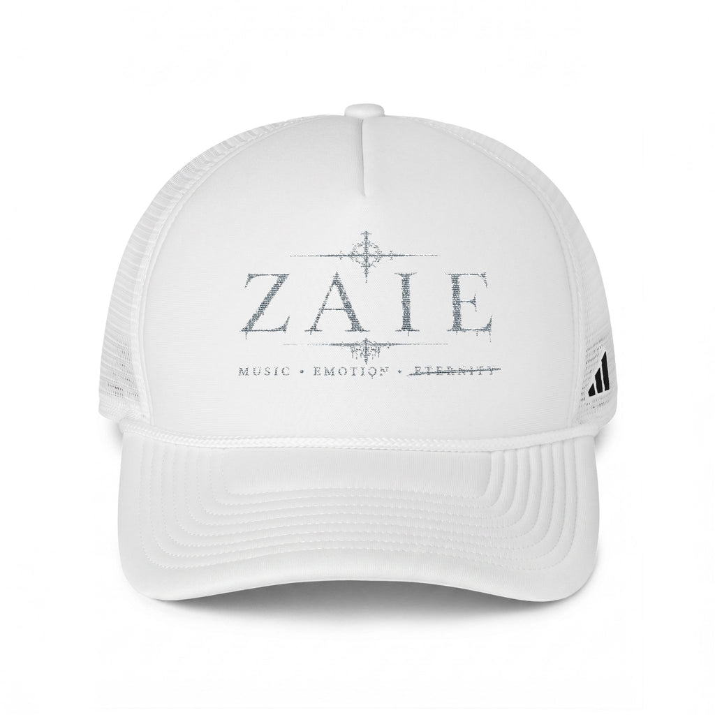 Zate Trucker Cap — White Mesh Baseball Hat with Distressed Logo