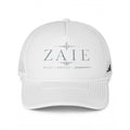 Zate Trucker Cap — White Mesh Baseball Hat with Distressed Logo
