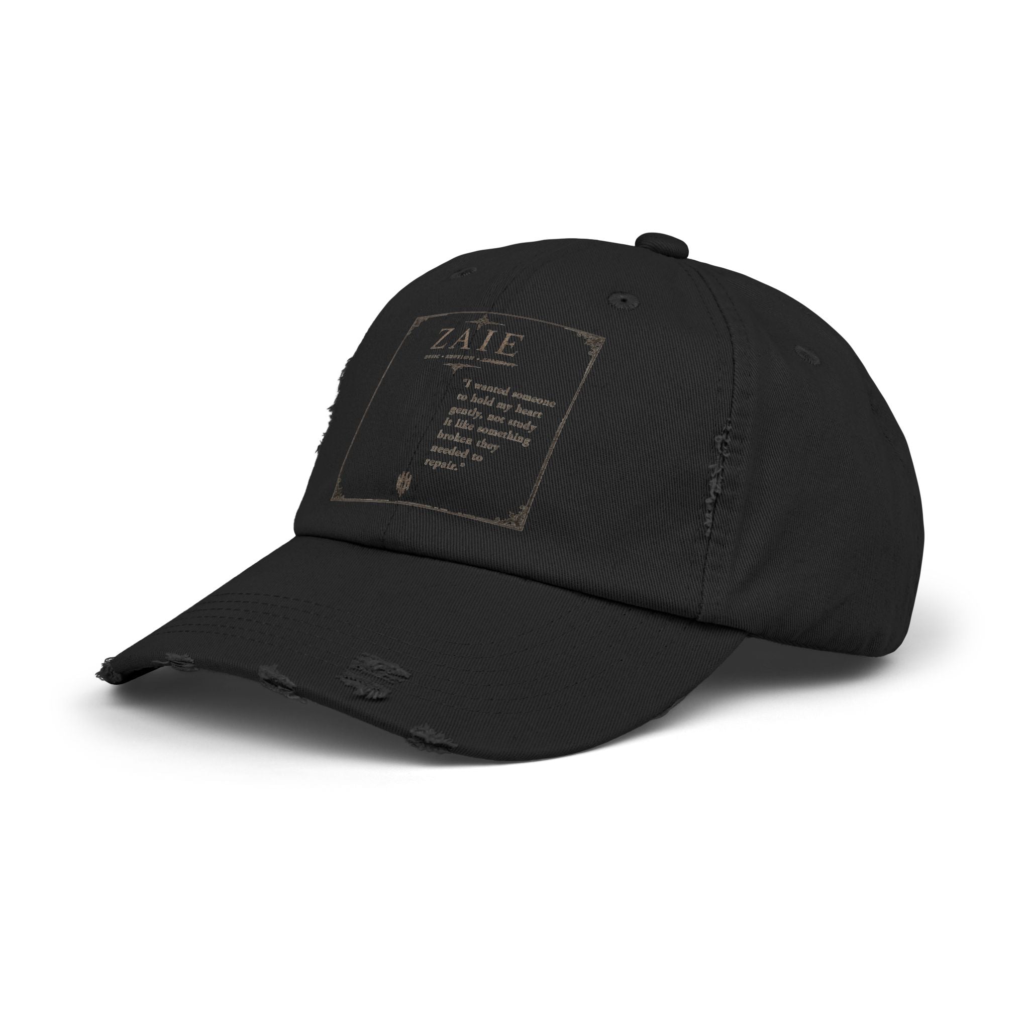Distressed Black Patch Cap — Vintage ZATE Label Baseball Hat