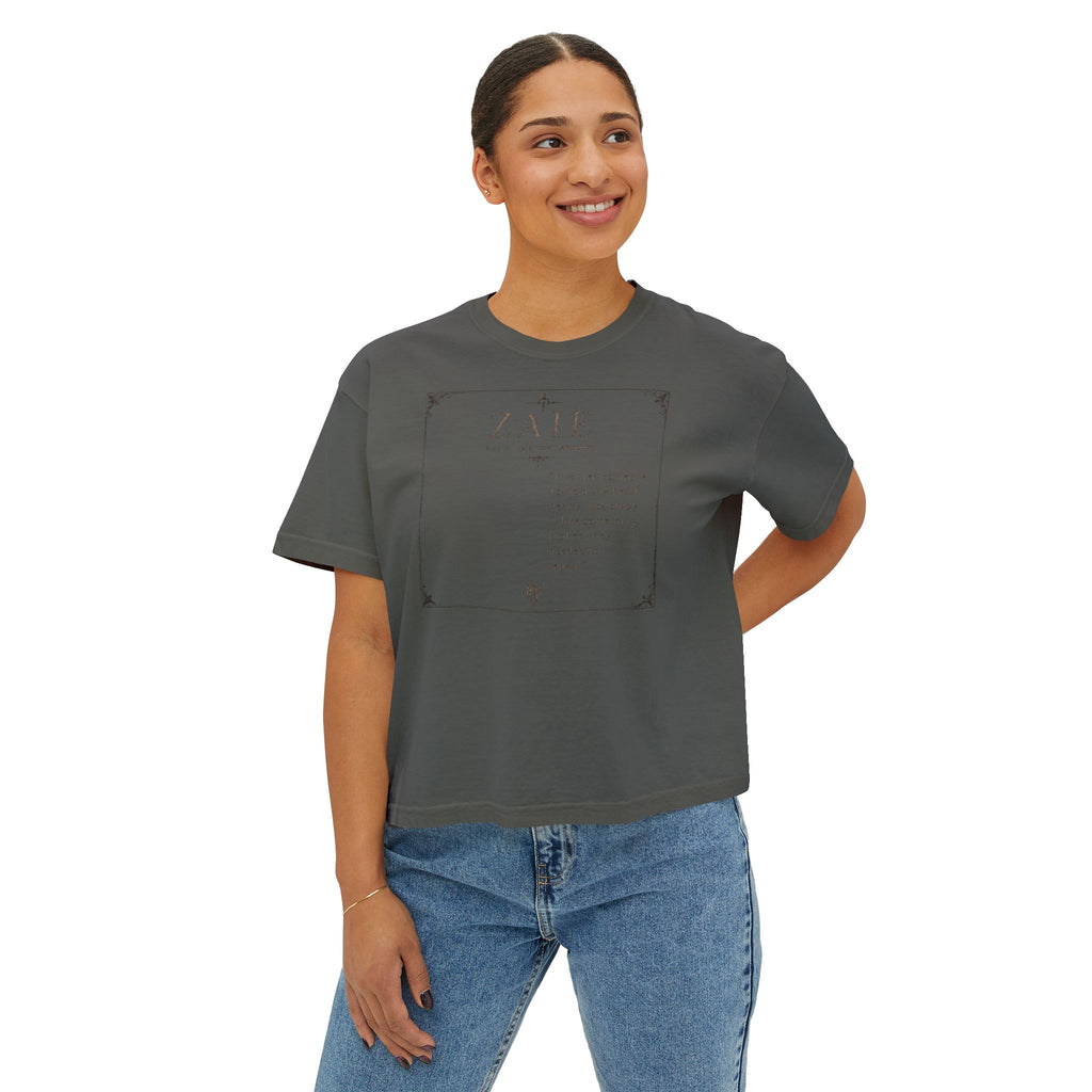 ZAIE Aesthetic Boxy Tee — Minimal Poem Graphic Cropped T‑Shirt