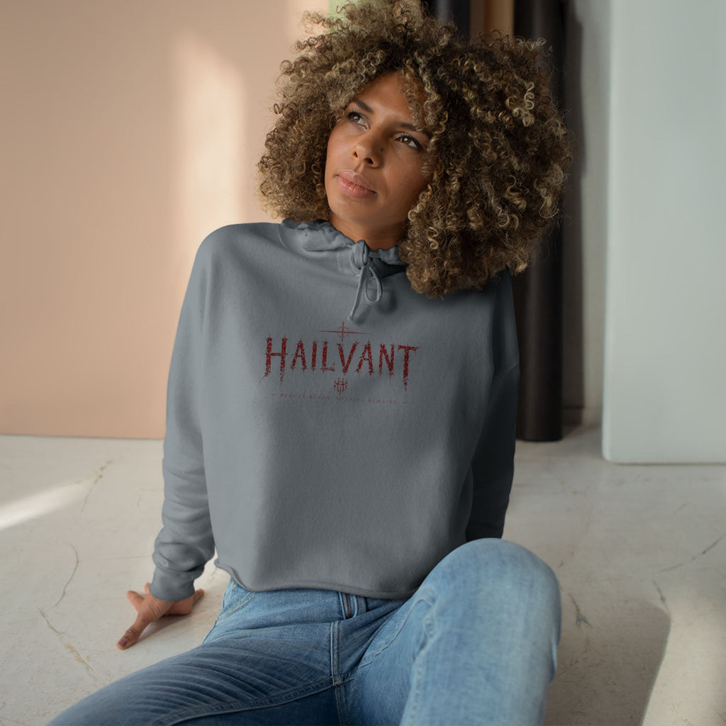 Hailvant Cropped Hoodie – Gothic Logo & Dark Art Back Print