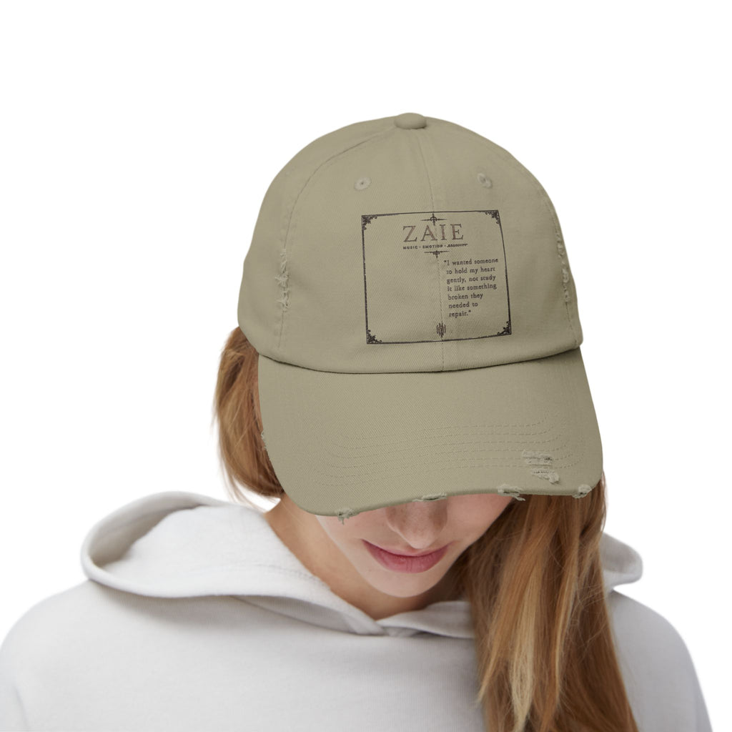Distressed Black Patch Cap — Vintage ZATE Label Baseball Hat