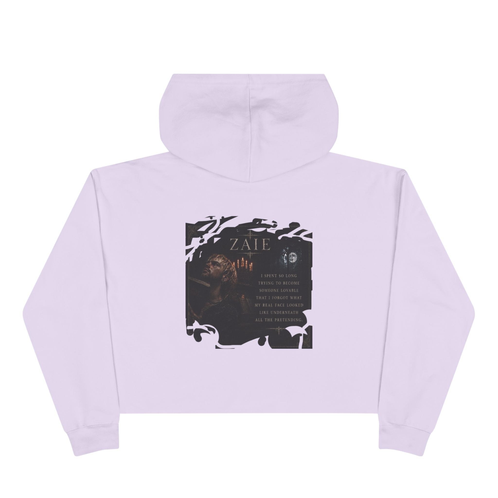 Crop Hoodie — ZAIÉ Minimal Logo Cropped Hoodie (Front Logo, Back Artwork)