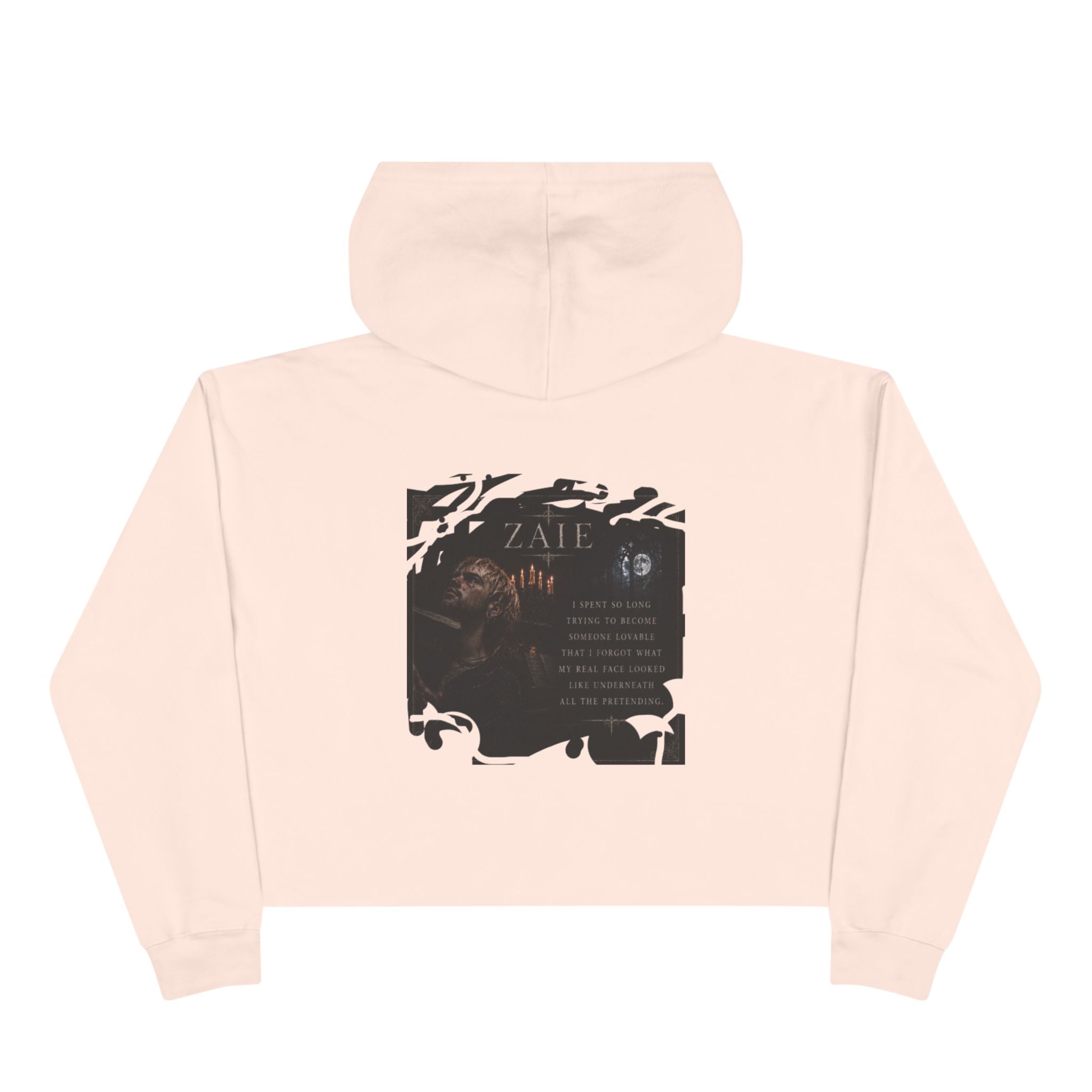 Crop Hoodie — ZAIÉ Minimal Logo Cropped Hoodie (Front Logo, Back Artwork)
