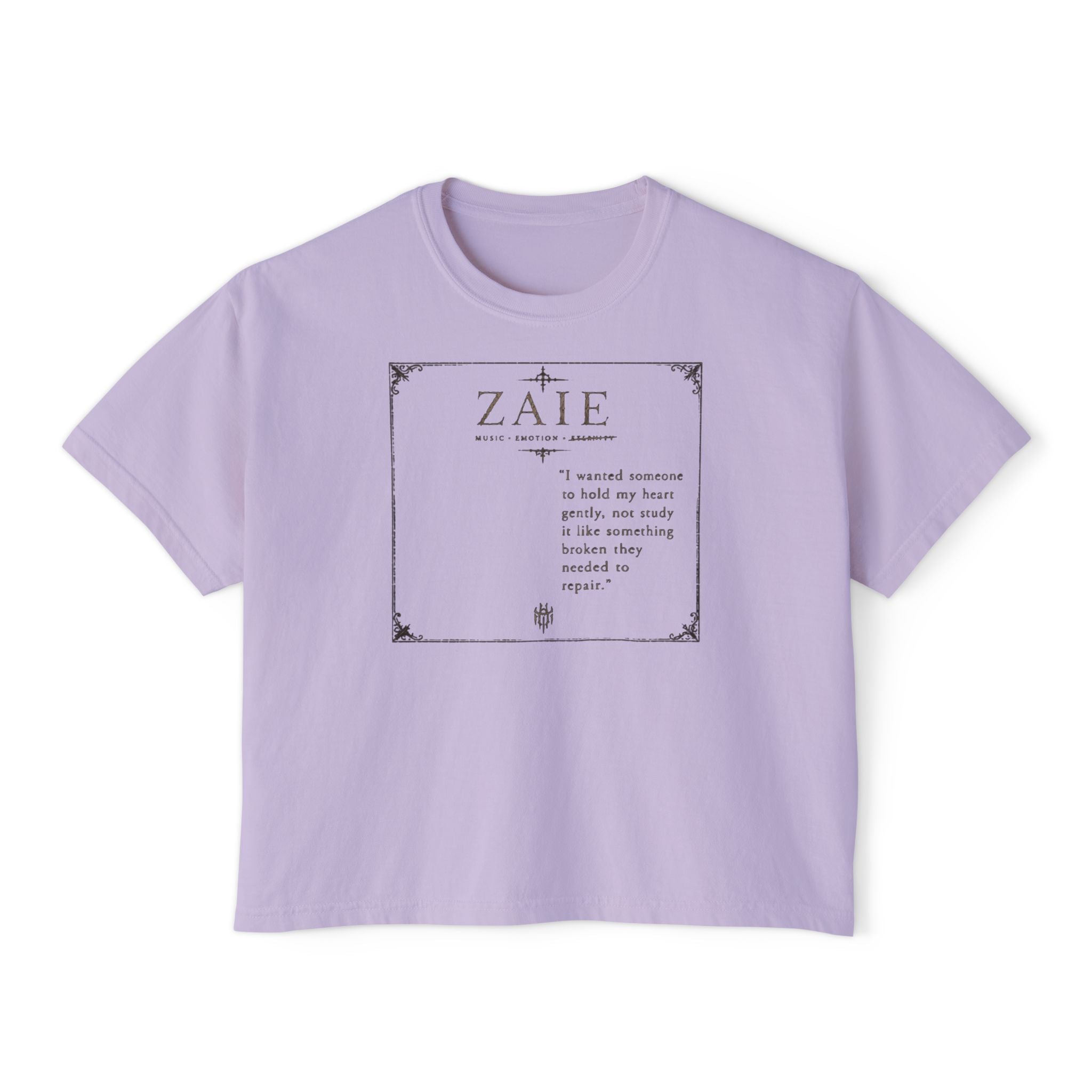 ZAIE Aesthetic Boxy Tee — Minimal Poem Graphic Cropped T‑Shirt