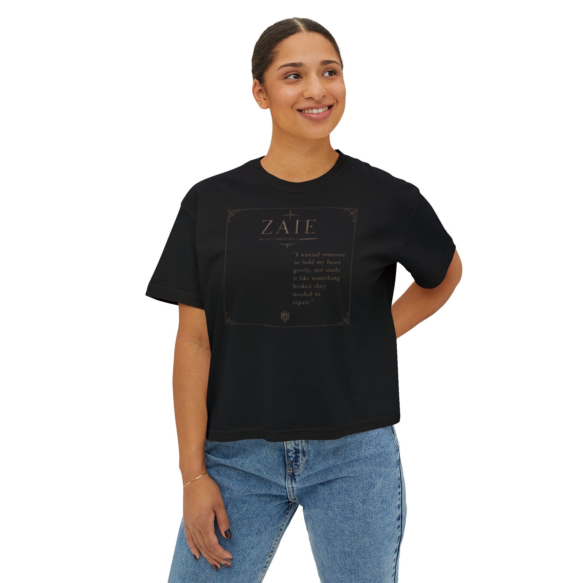 ZAIE Aesthetic Boxy Tee — Minimal Poem Graphic Cropped T‑Shirt