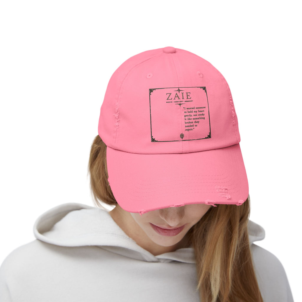 Distressed Black Patch Cap — Vintage ZATE Label Baseball Hat