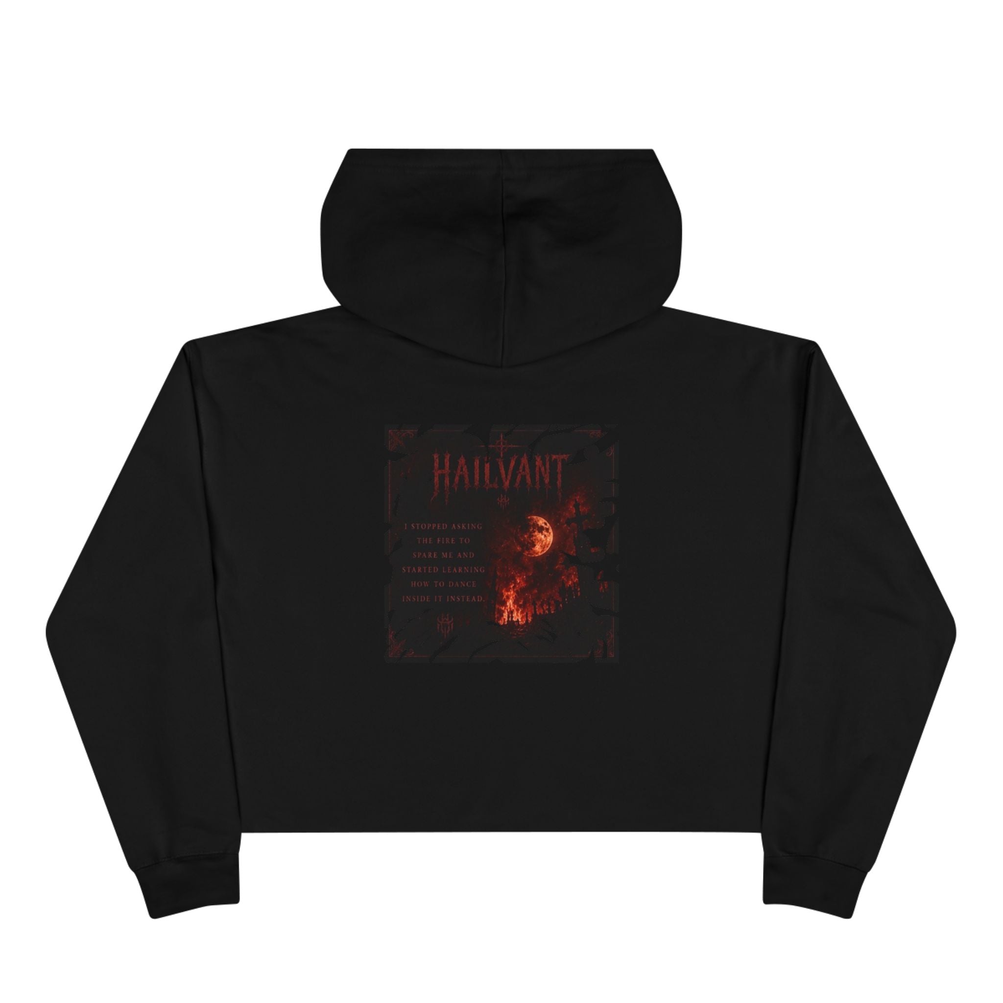 Hailvant Cropped Hoodie – Gothic Logo & Dark Art Back Print