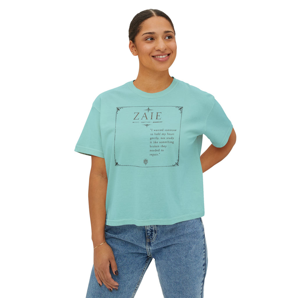 ZAIE Aesthetic Boxy Tee — Minimal Poem Graphic Cropped T‑Shirt