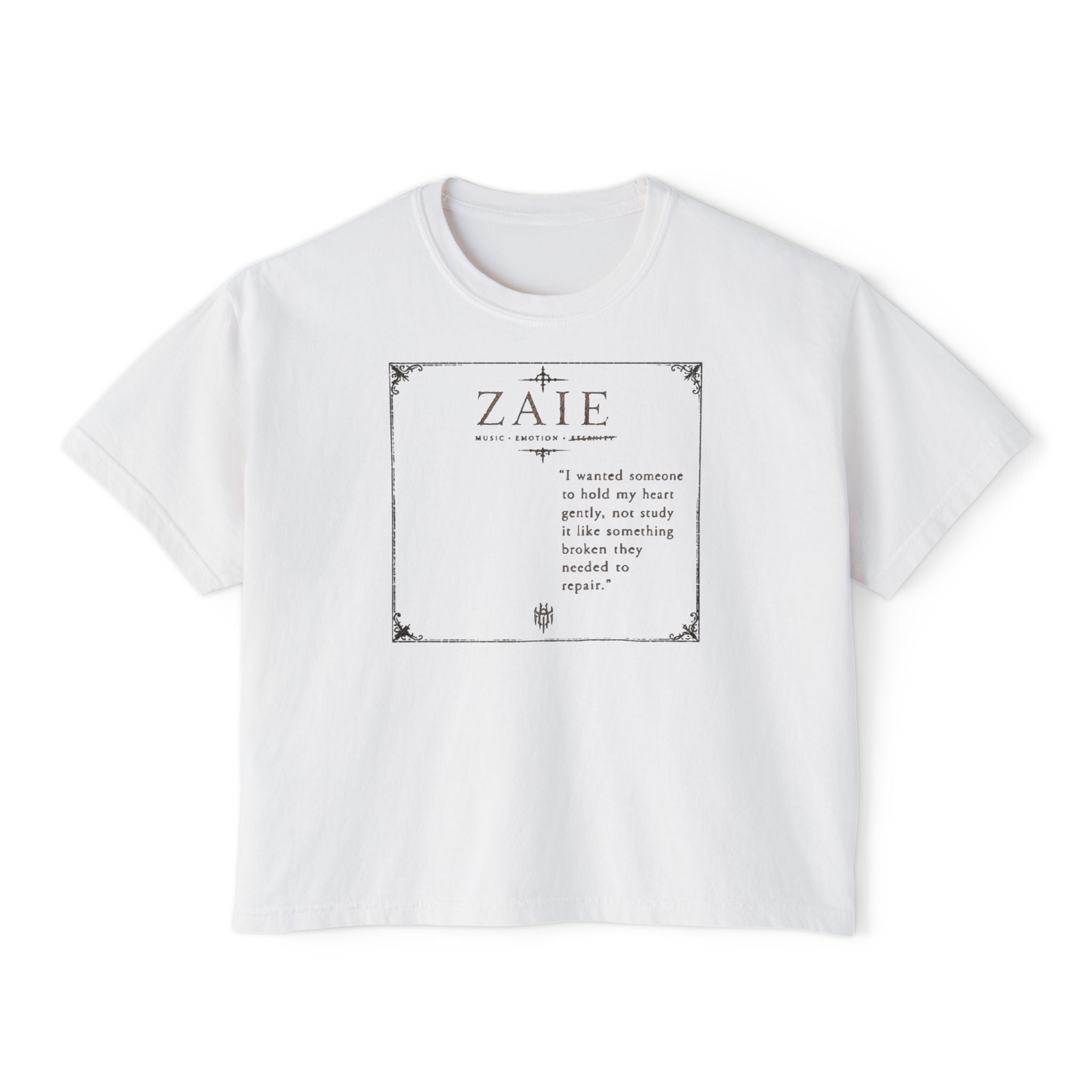 ZAIE Aesthetic Boxy Tee — Minimal Poem Graphic Cropped T‑Shirt