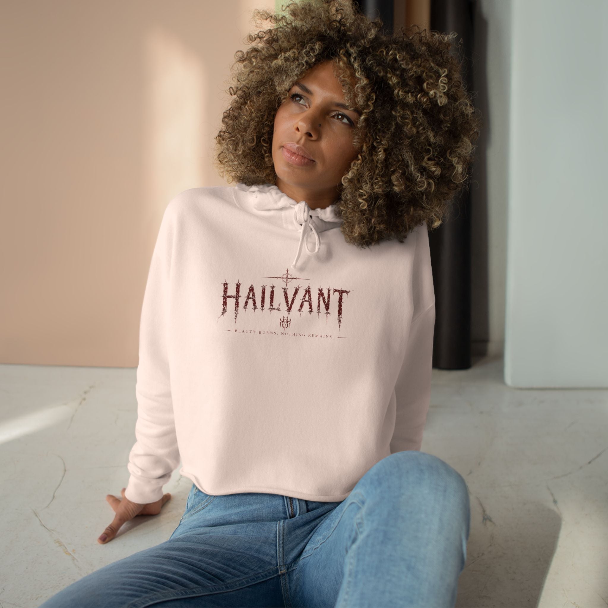 Hailvant Cropped Hoodie – Gothic Logo & Dark Art Back Print