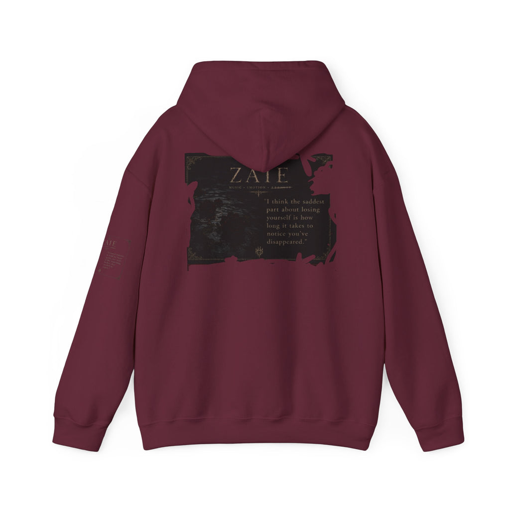 ZAIE Minimal Logo Hoodie — White Graphic Pullover with Back Art & Subtle Sleeve Detail