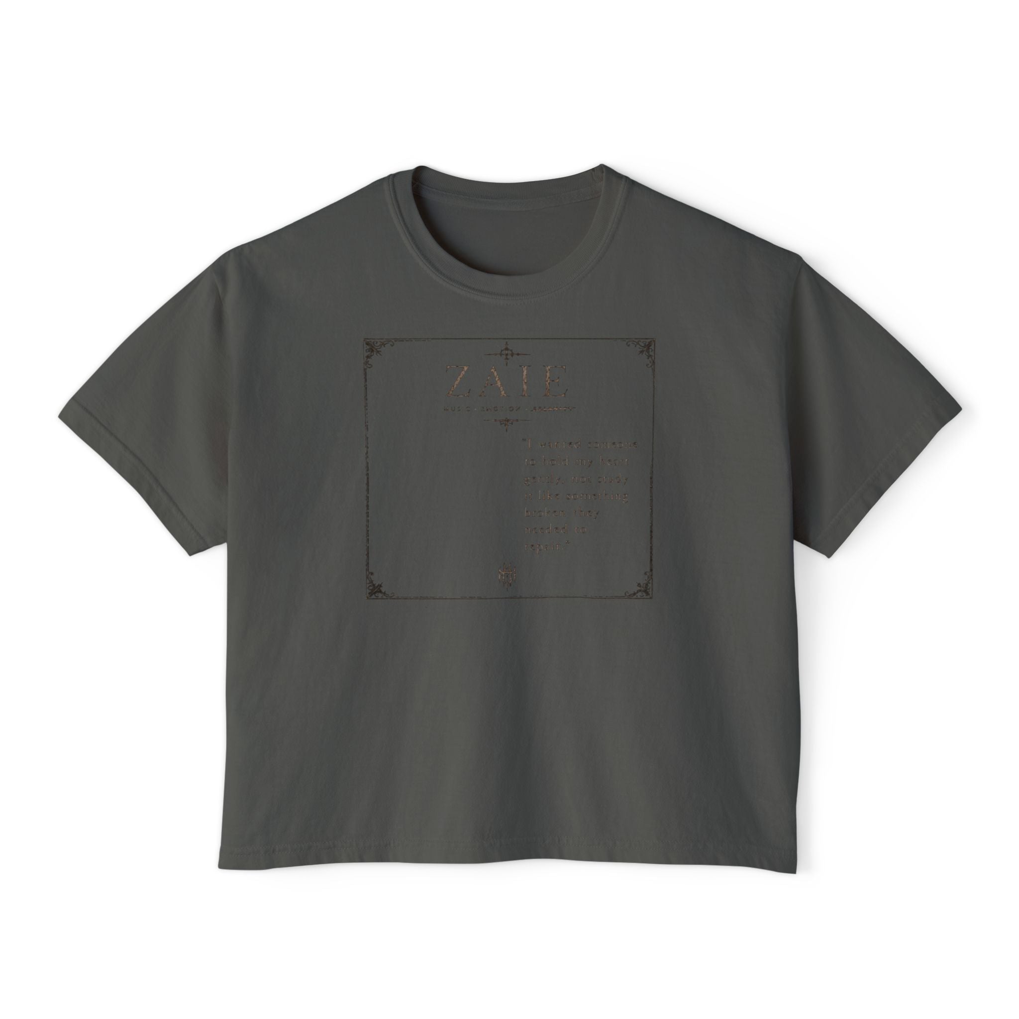 ZAIE Aesthetic Boxy Tee — Minimal Poem Graphic Cropped T‑Shirt
