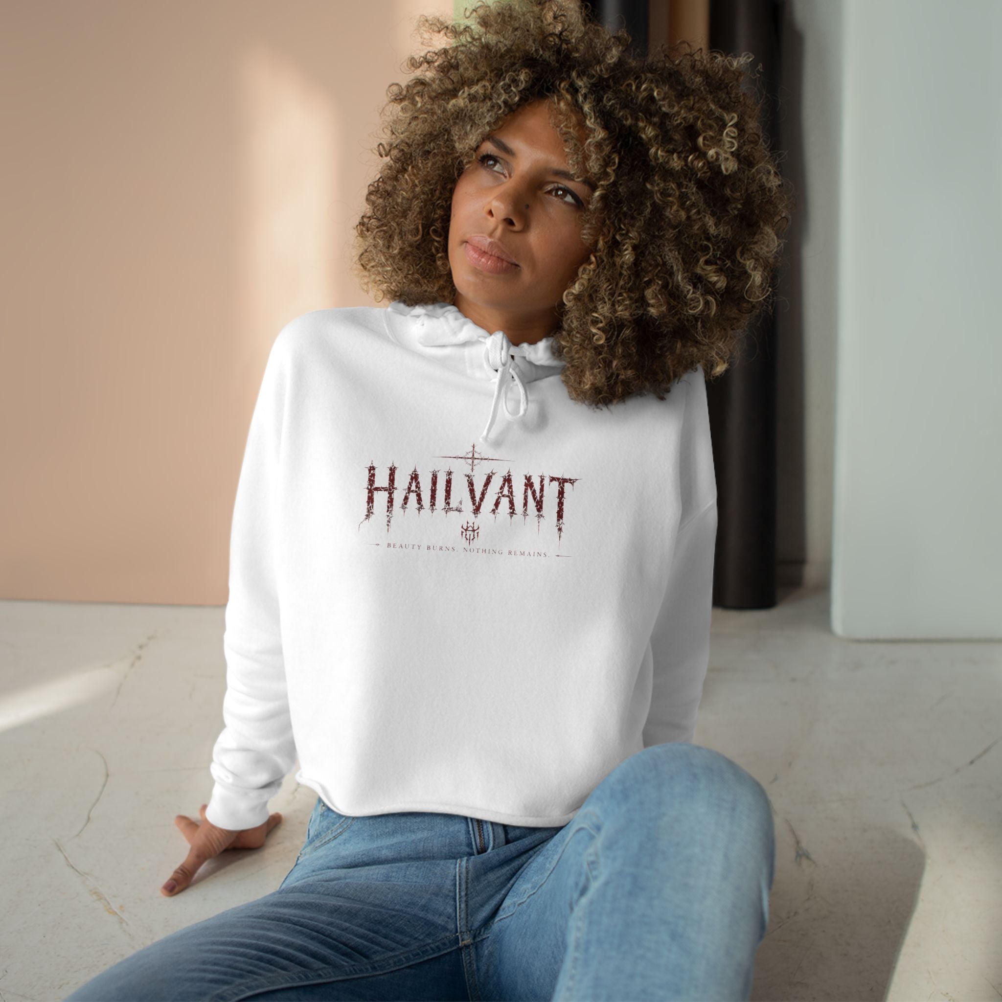 Hailvant Cropped Hoodie – Gothic Logo & Dark Art Back Print