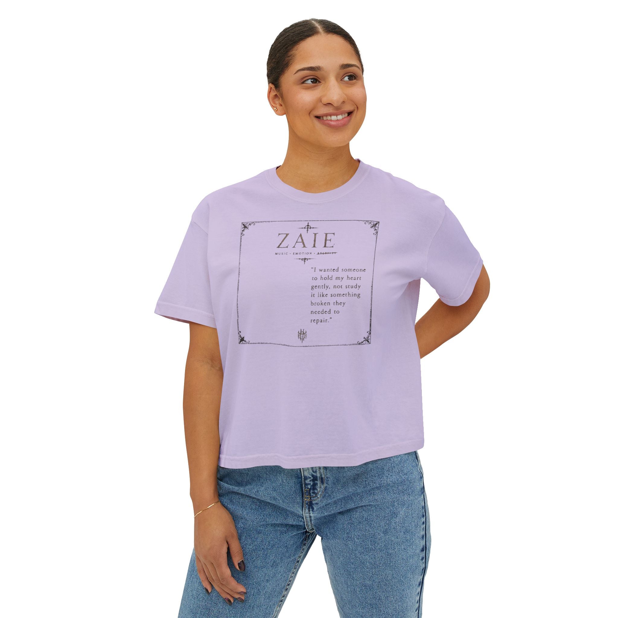 ZAIE Aesthetic Boxy Tee — Minimal Poem Graphic Cropped T‑Shirt