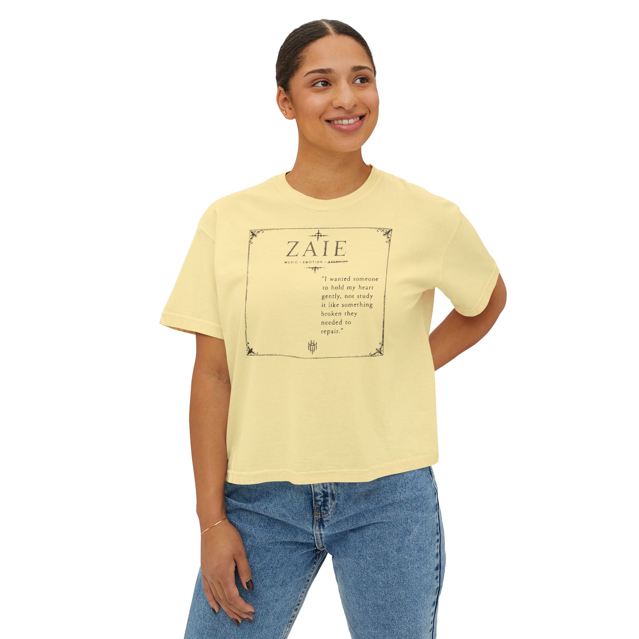 ZAIE Aesthetic Boxy Tee — Minimal Poem Graphic Cropped T‑Shirt