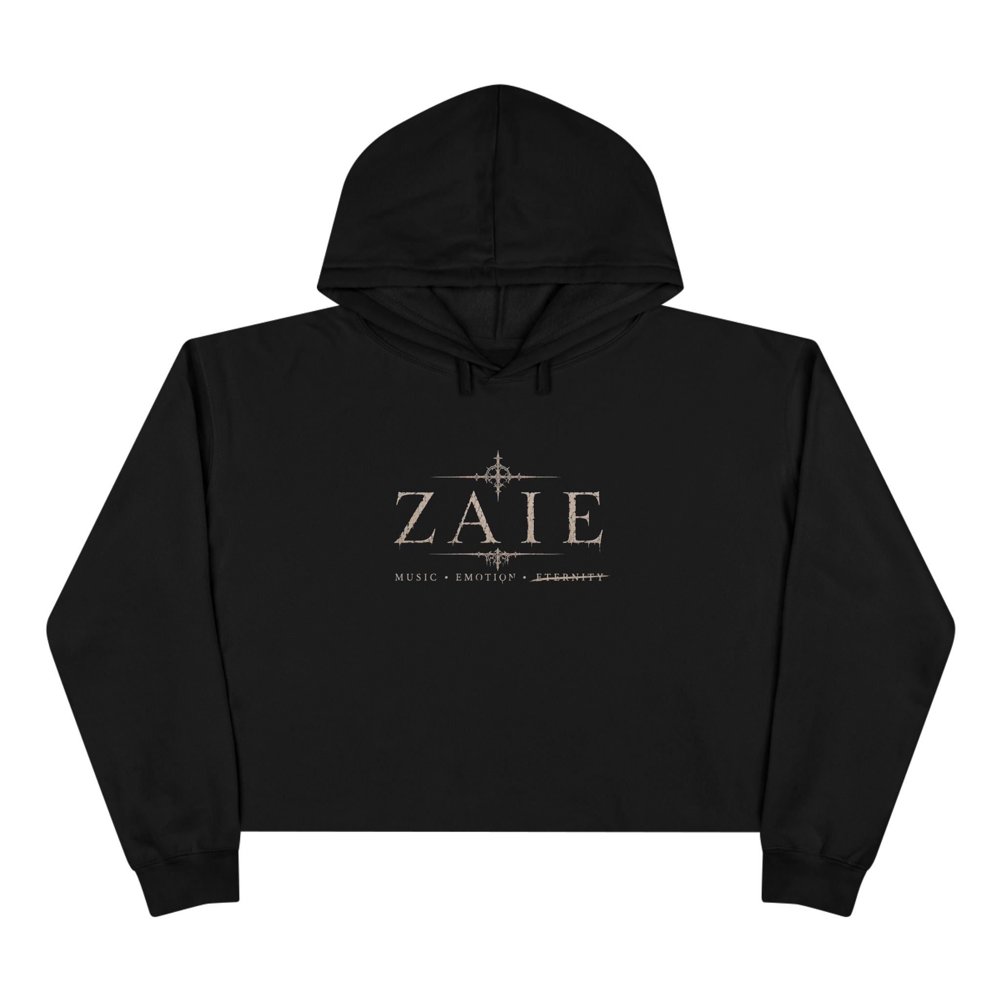 Crop Hoodie — ZAIÉ Minimal Logo Cropped Hoodie (Front Logo, Back Artwork)