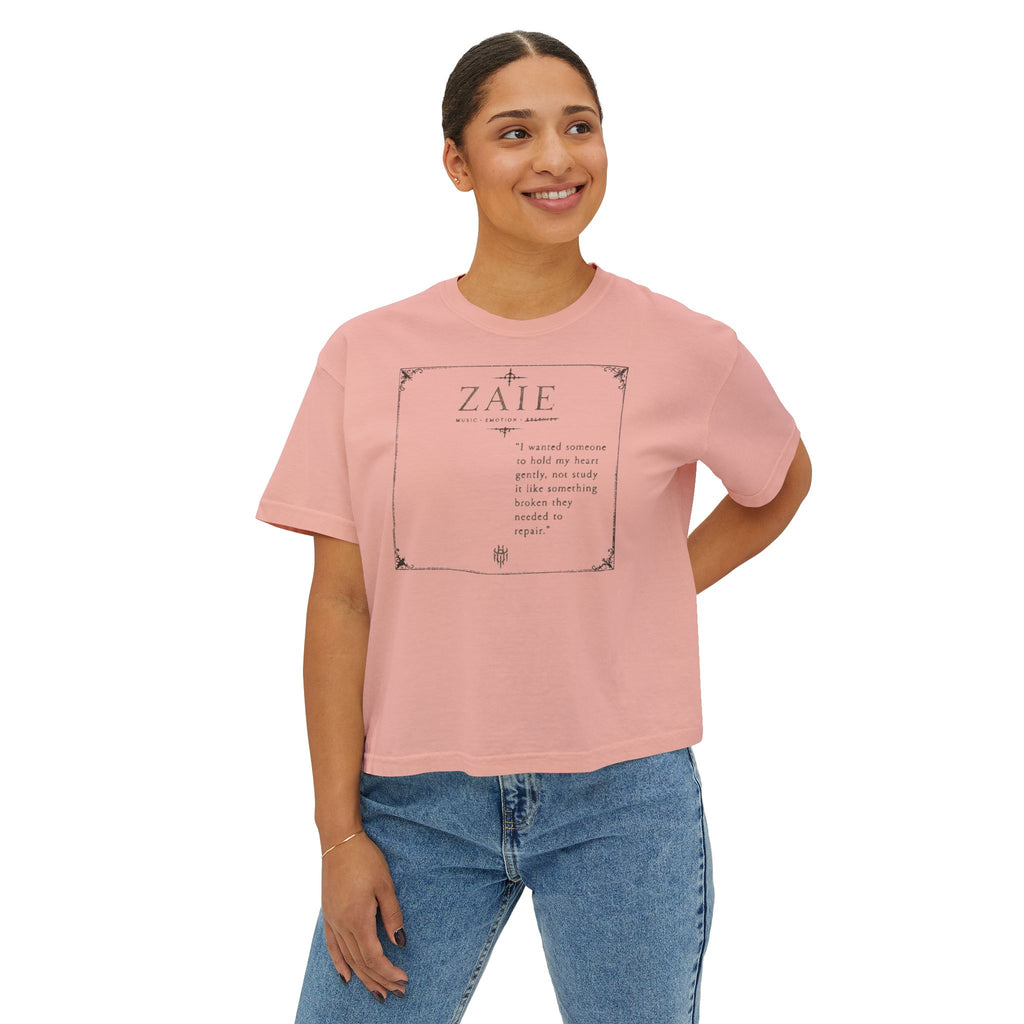 ZAIE Aesthetic Boxy Tee — Minimal Poem Graphic Cropped T‑Shirt