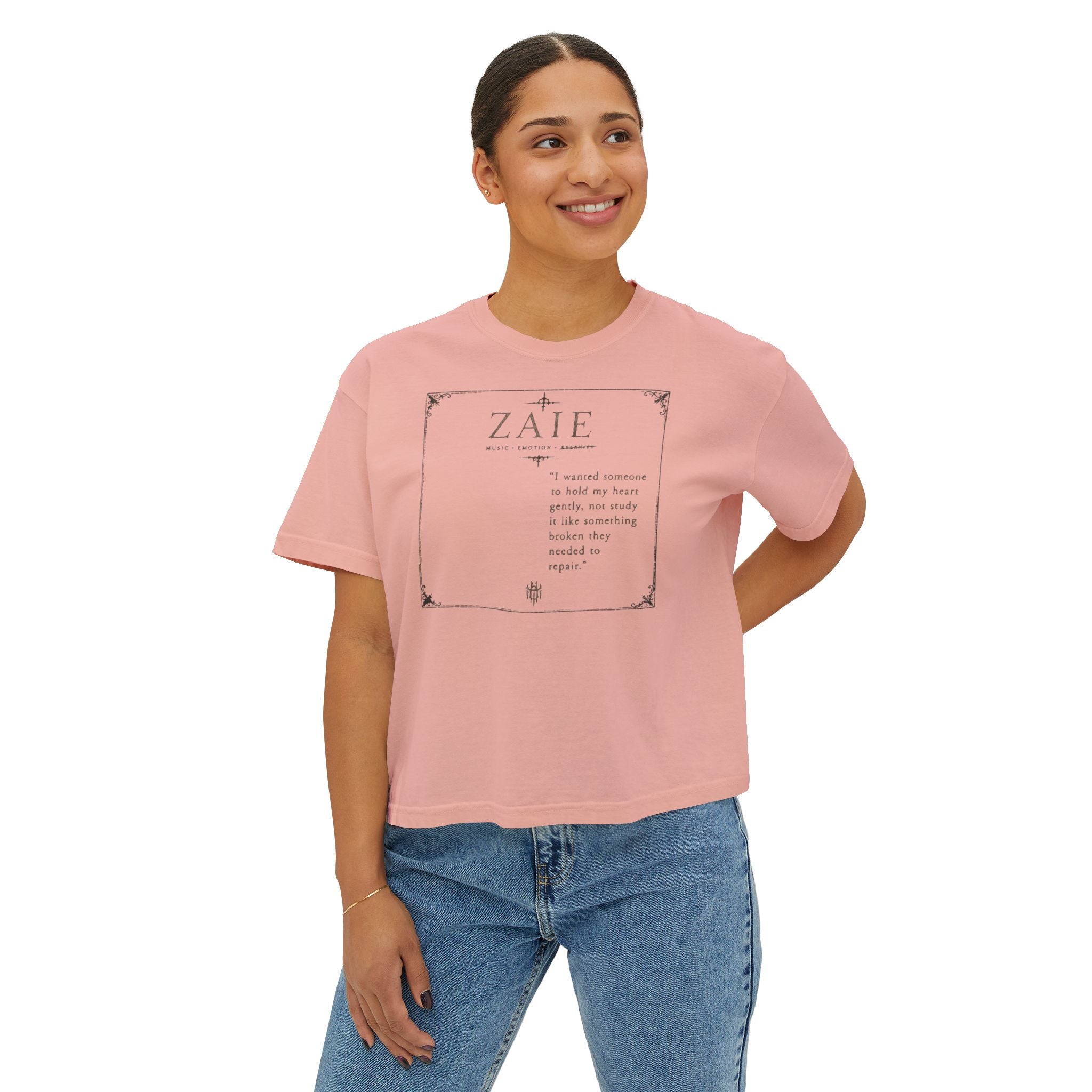 ZAIE Aesthetic Boxy Tee — Minimal Poem Graphic Cropped T‑Shirt