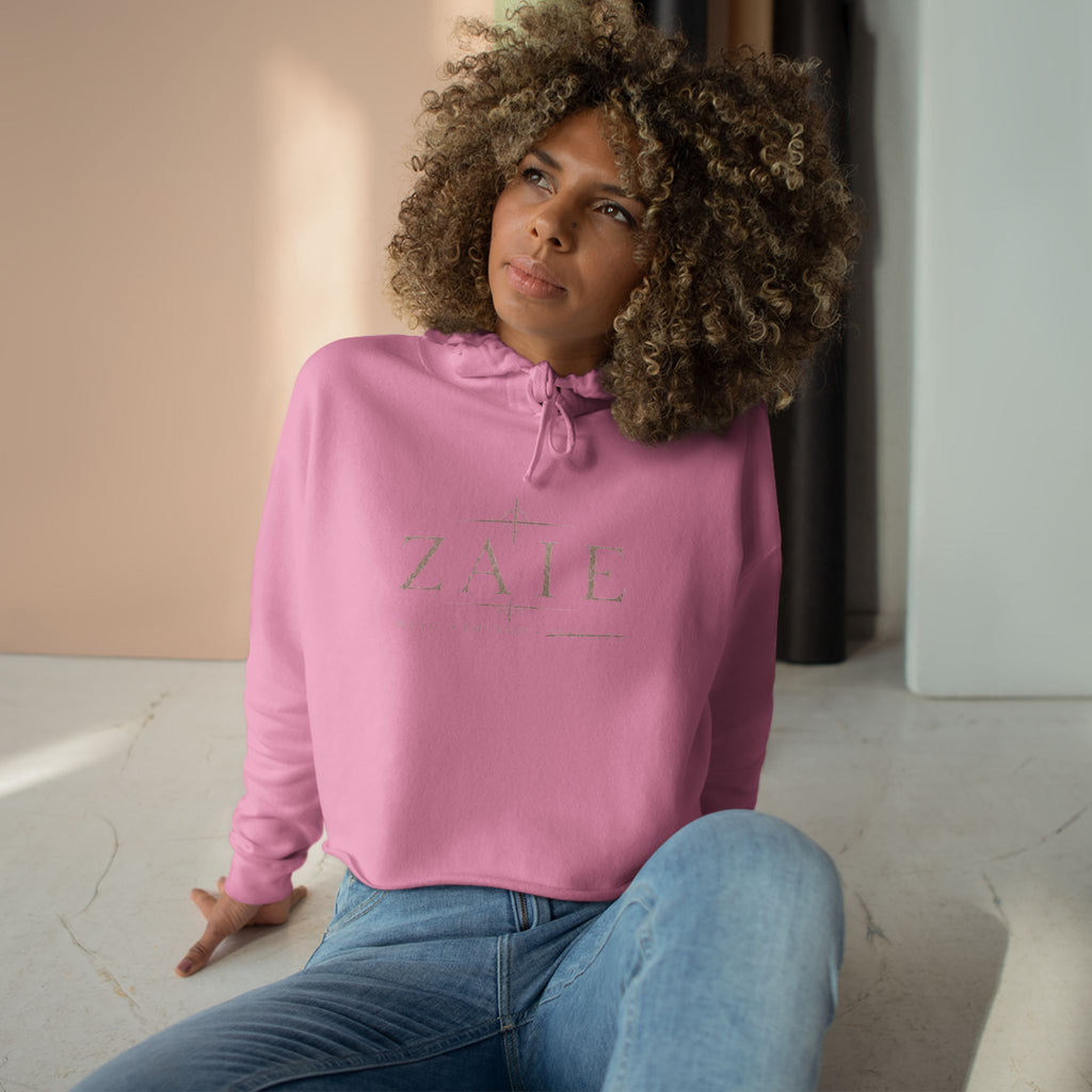 Crop Hoodie — ZAIÉ Minimal Logo Cropped Hoodie (Front Logo, Back Artwork)
