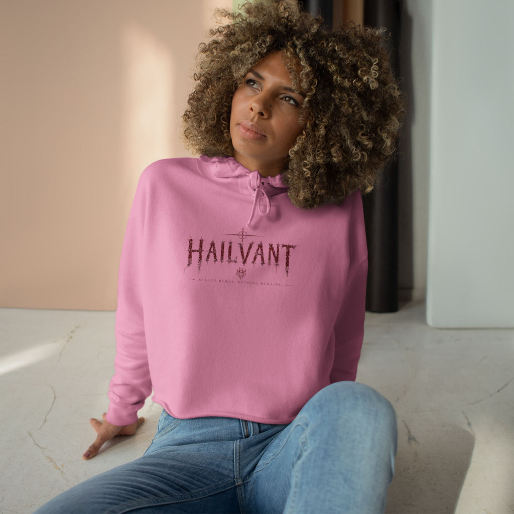 Hailvant Cropped Hoodie – Gothic Logo & Dark Art Back Print