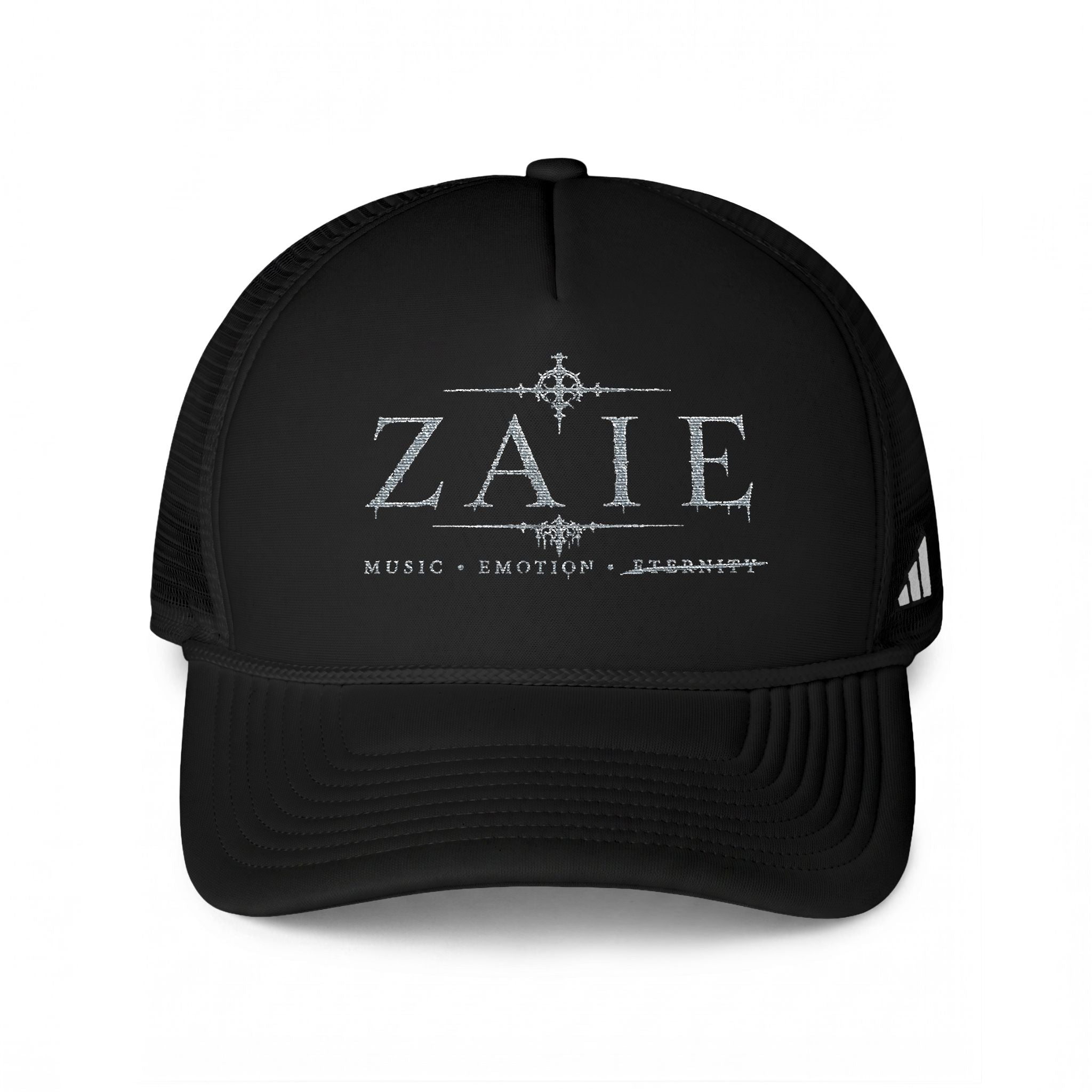 Zate Trucker Cap — White Mesh Baseball Hat with Distressed Logo