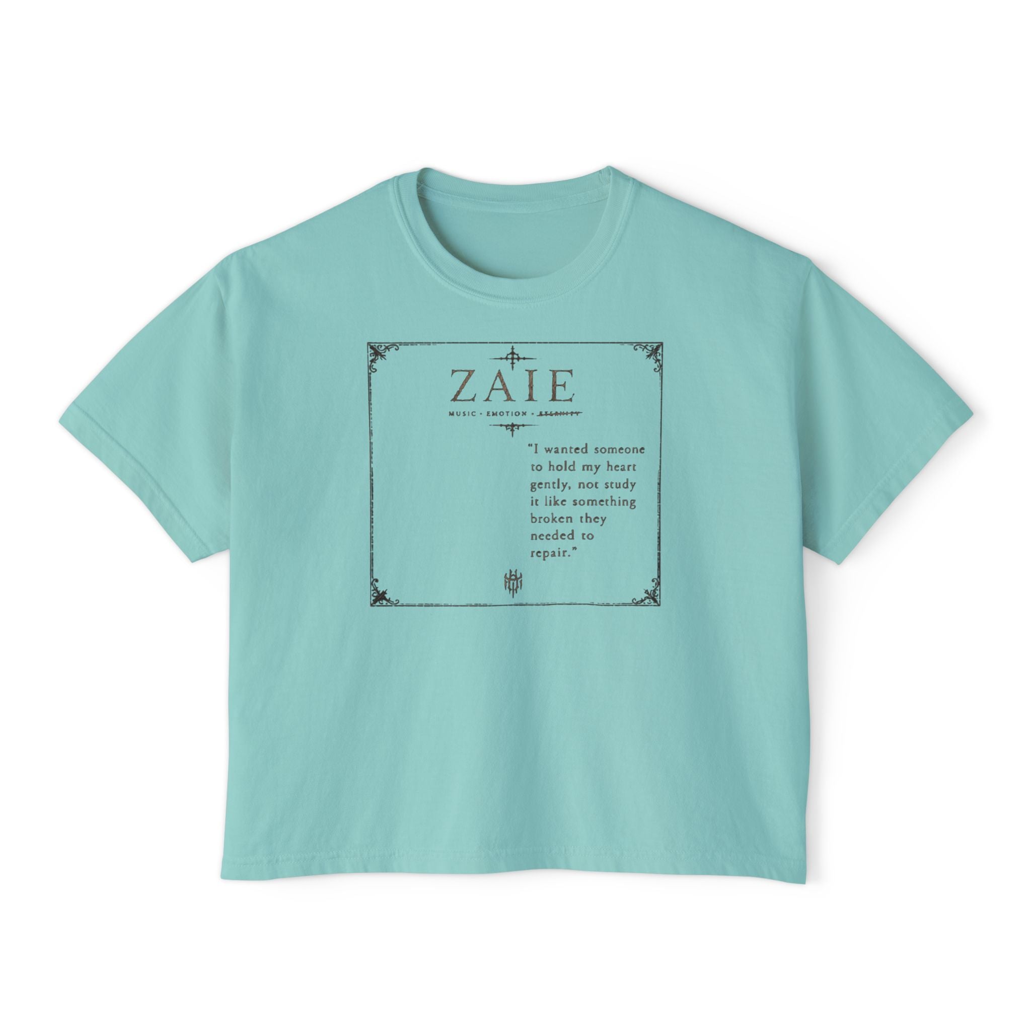 ZAIE Aesthetic Boxy Tee — Minimal Poem Graphic Cropped T‑Shirt