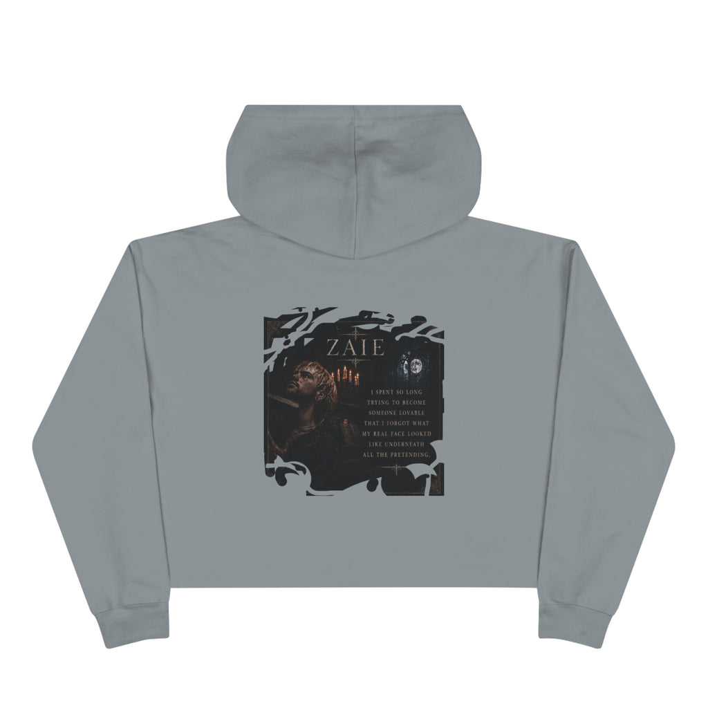 Crop Hoodie — ZAIÉ Minimal Logo Cropped Hoodie (Front Logo, Back Artwork)