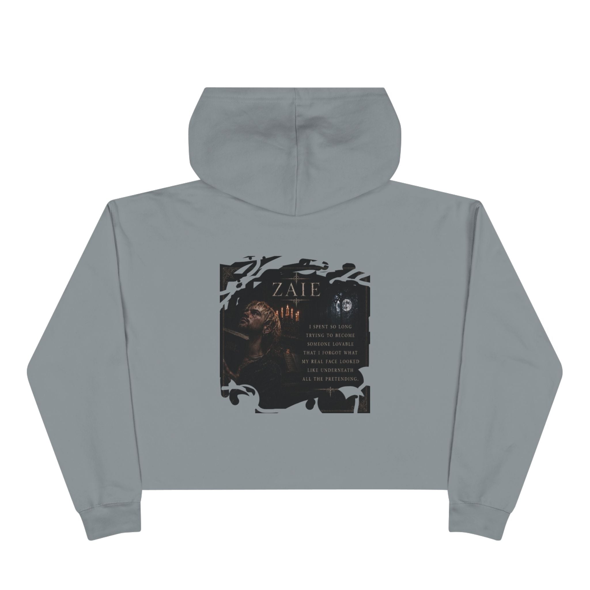 Crop Hoodie — ZAIÉ Minimal Logo Cropped Hoodie (Front Logo, Back Artwork)