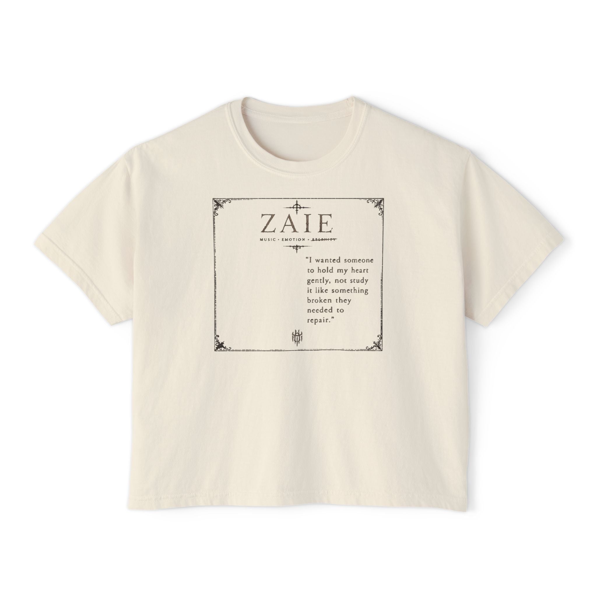 ZAIE Aesthetic Boxy Tee — Minimal Poem Graphic Cropped T‑Shirt