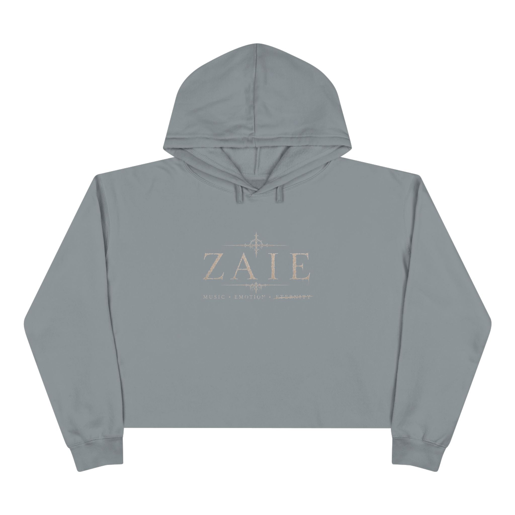 Crop Hoodie — ZAIÉ Minimal Logo Cropped Hoodie (Front Logo, Back Artwork)