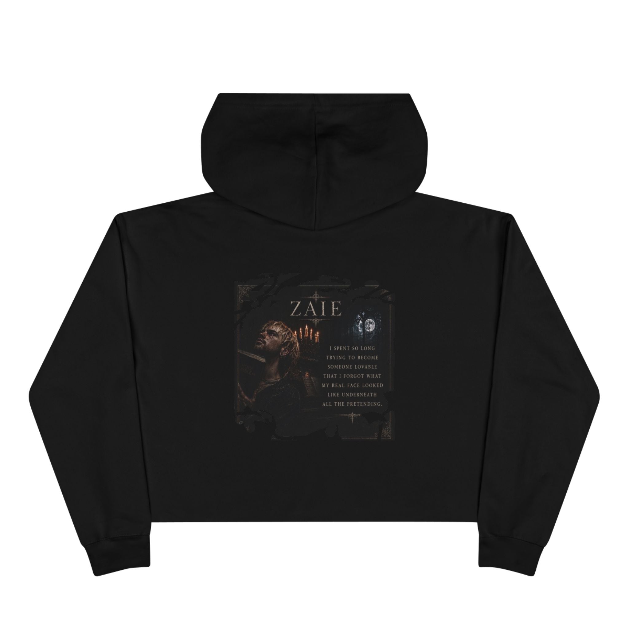 Crop Hoodie — ZAIÉ Minimal Logo Cropped Hoodie (Front Logo, Back Artwork)