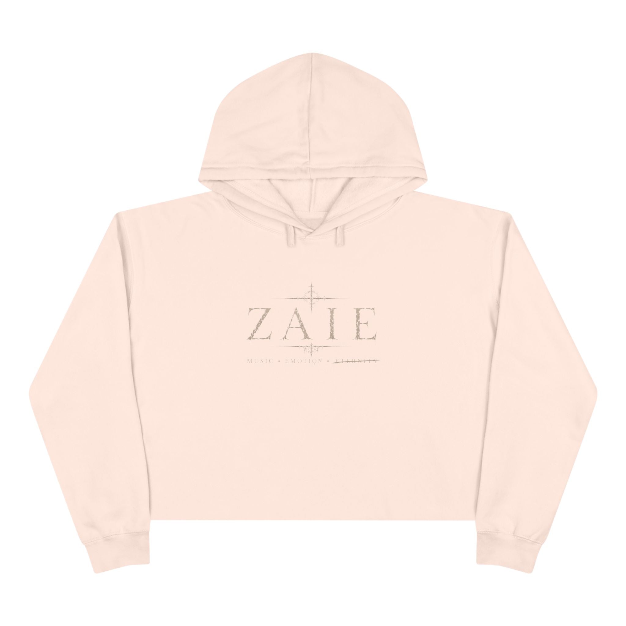 Crop Hoodie — ZAIÉ Minimal Logo Cropped Hoodie (Front Logo, Back Artwork)