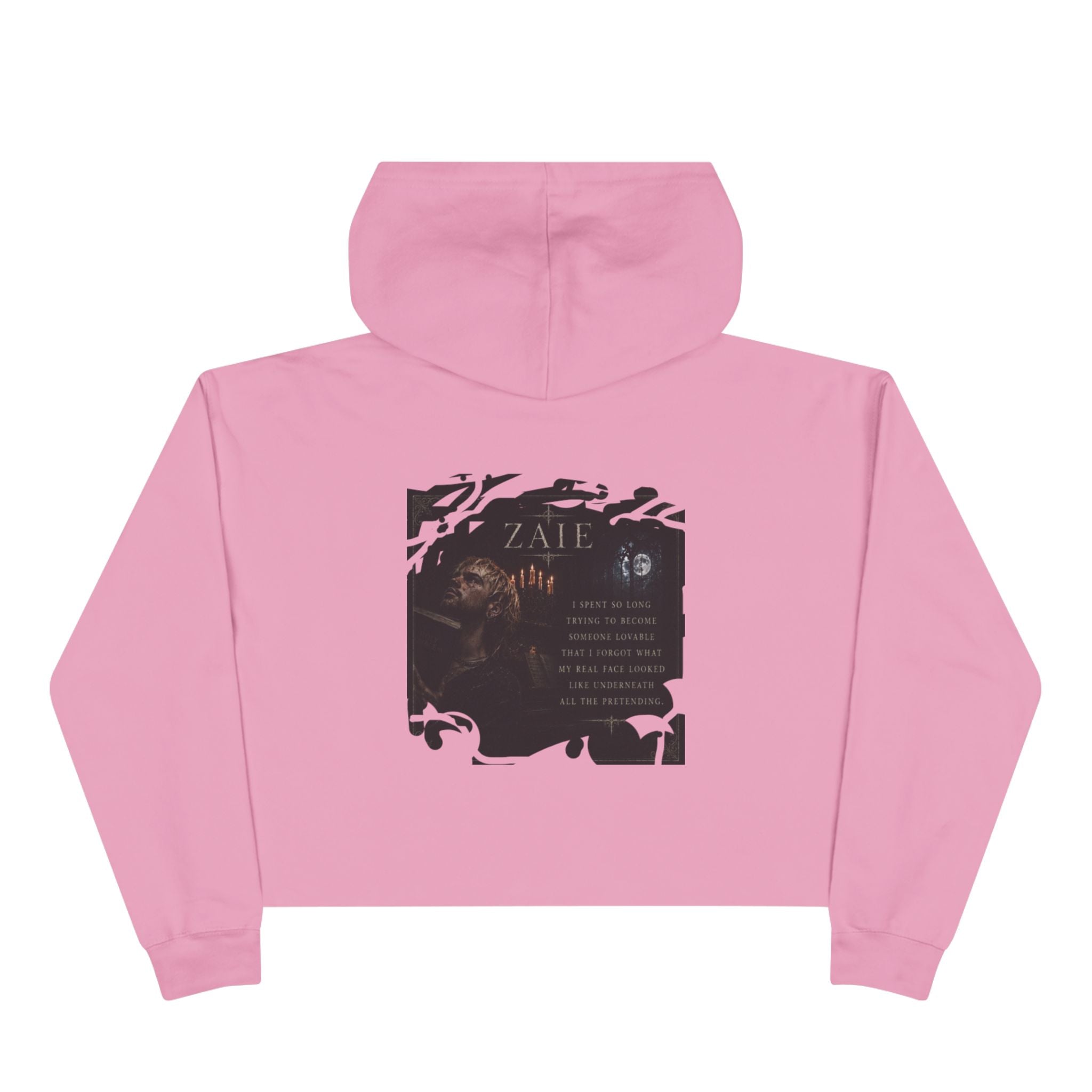 Crop Hoodie — ZAIÉ Minimal Logo Cropped Hoodie (Front Logo, Back Artwork)